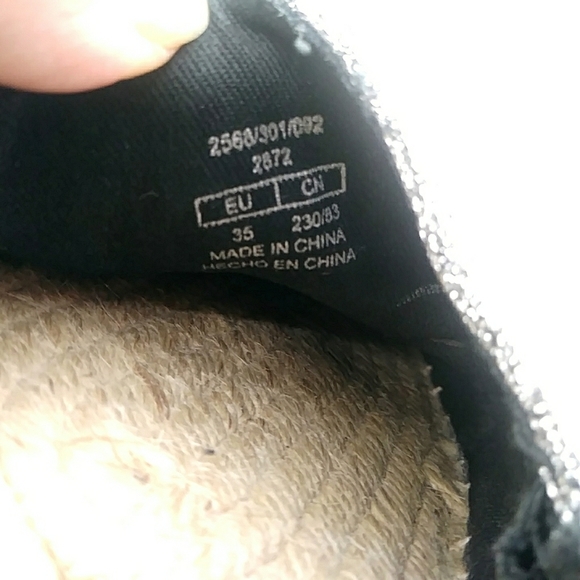 Zara Basic Collection Metallic Faux Leather Cap Toe Espadrills Silver Glitter 35 - Picture 4 of 15